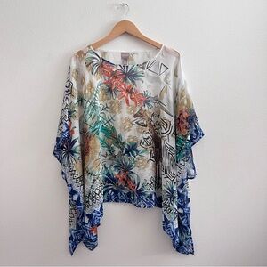 Chicos Multicolor Floral and Geometric Print Poncho Top